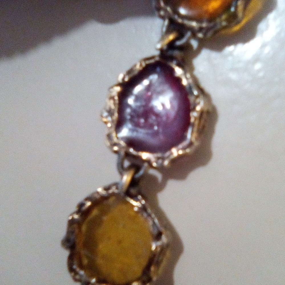 Artisan Multicolored Gemstone Link Bracelet Gold Tone‎ Women's Fashion Jewelry - Picture 4 of 8